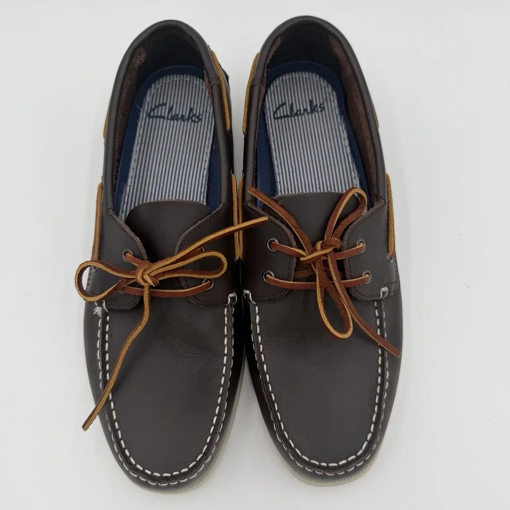 Clarks Brown Leather Boat Shoes Mens Size 11.5 Classic Slip On Comfort Loafer